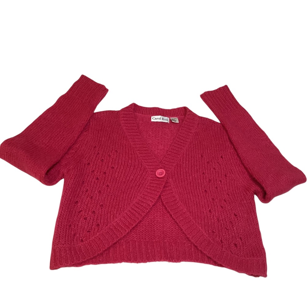 Carol Rose Magenta Pink Cropped Cardigan Shrug Sweater Single Button XL